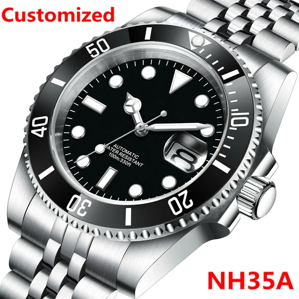 DIY Logo 40MM Dive Watch NH35 Automatic WristWatch 10Bar Waterproof Luminous Sapphire Ceramic Bezel Dress Watches Men Reloj
