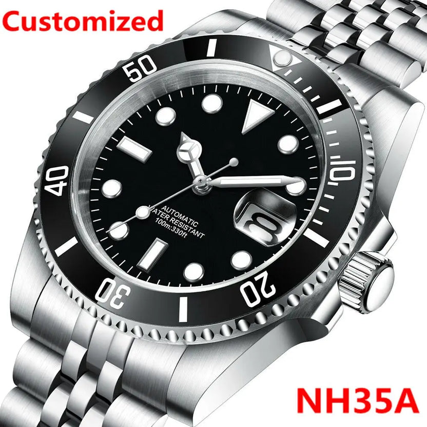 Zegarek nurkowy DIY 40 mm, mechanizm automatyczny NH35, wodoszczelność 10 bar, szafirowe szkło, ceramiczny bezel, męski zegarek elegancki