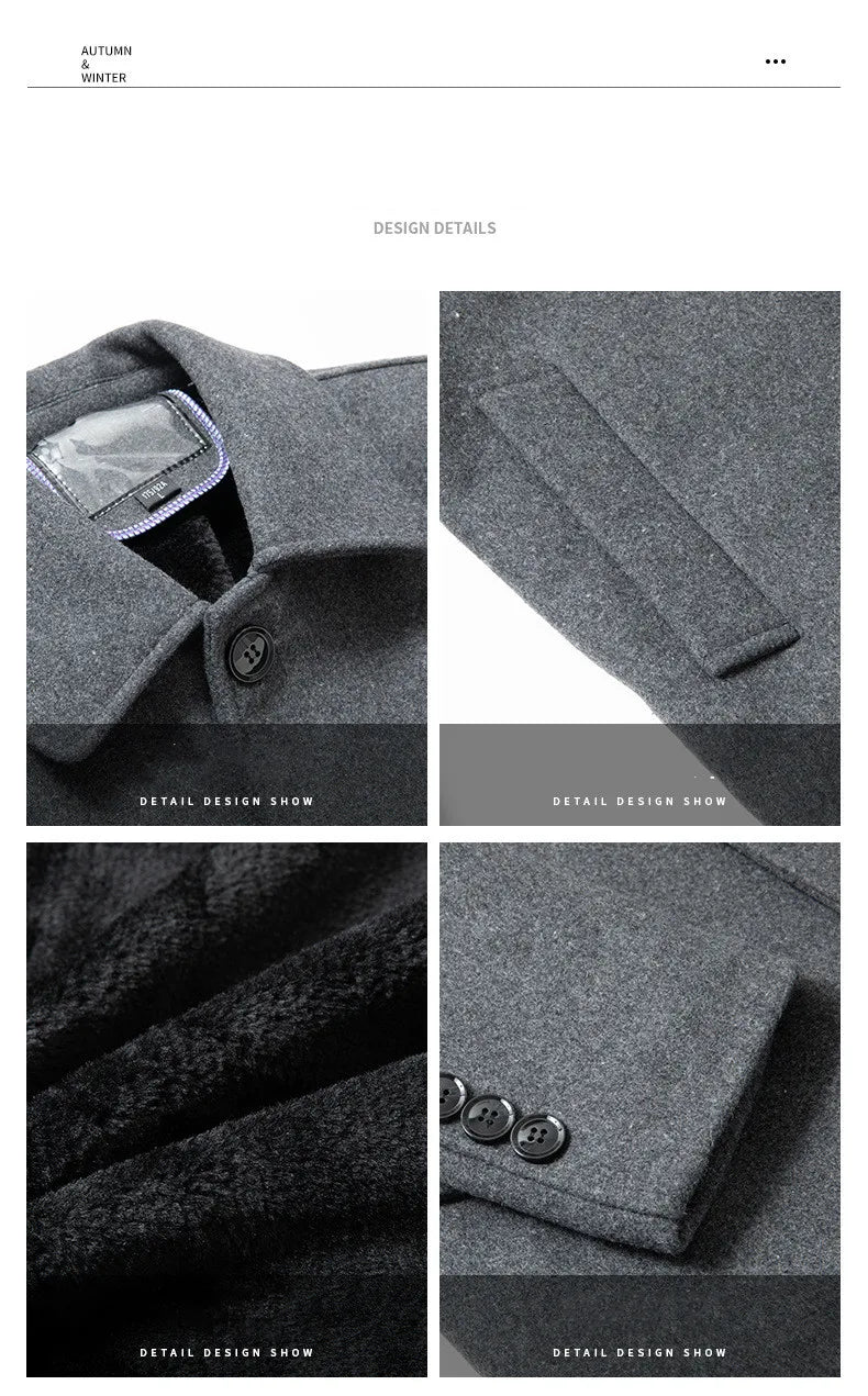 Chaqueta de corte ajustado para hombre en mezcla de lana y algodón con forro polar para otoño e invierno