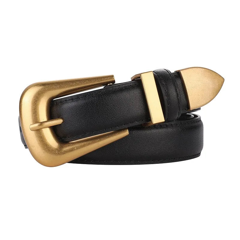 Cinturón de piel auténtica para mujer, cuero color burdeos con hebilla de metal dorado, cinturones de moda casual de lujo para vaqueros y vestidos