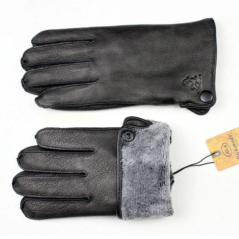 Men's Deer Skin Goat Skin Gloves Fashionable Driver's Autumn and Winter Thick Anti Cold and Warm Motorcycle Riding Gloves