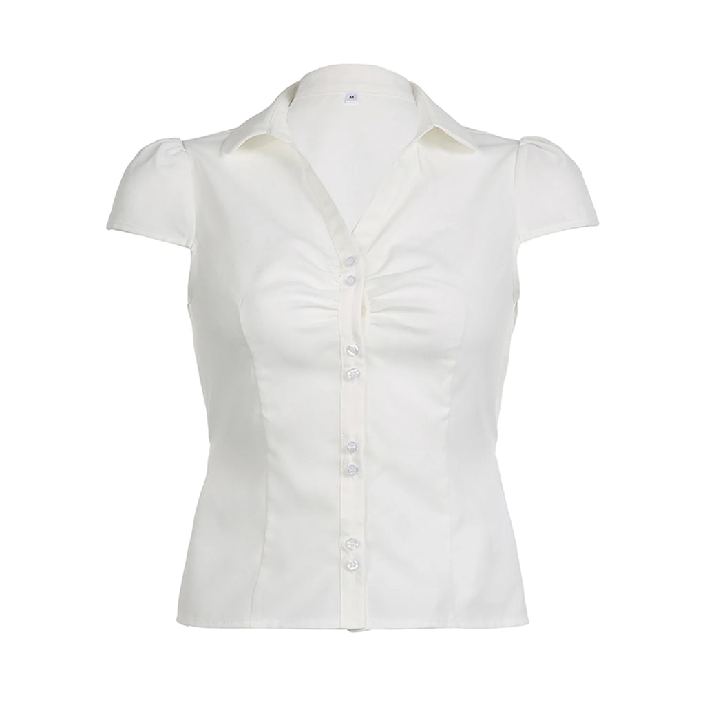 Women's White Slim Fit Button-Up Cotton Polyester Shirt