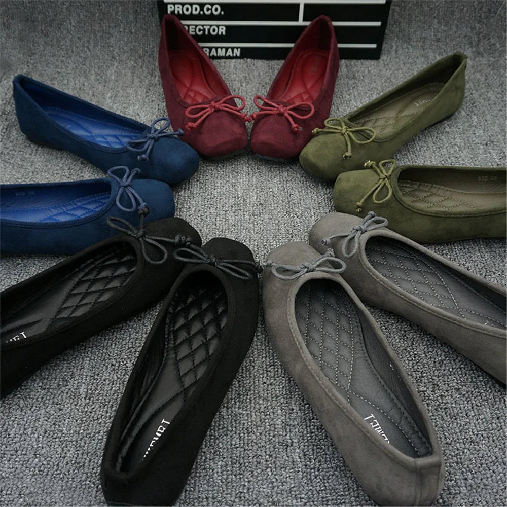 2026 Soft Suede Joker Ballerina Floating Shoes Flat-Bottomed Version of Square Sole Pregnant Women's Large Size Boat Shoes Women