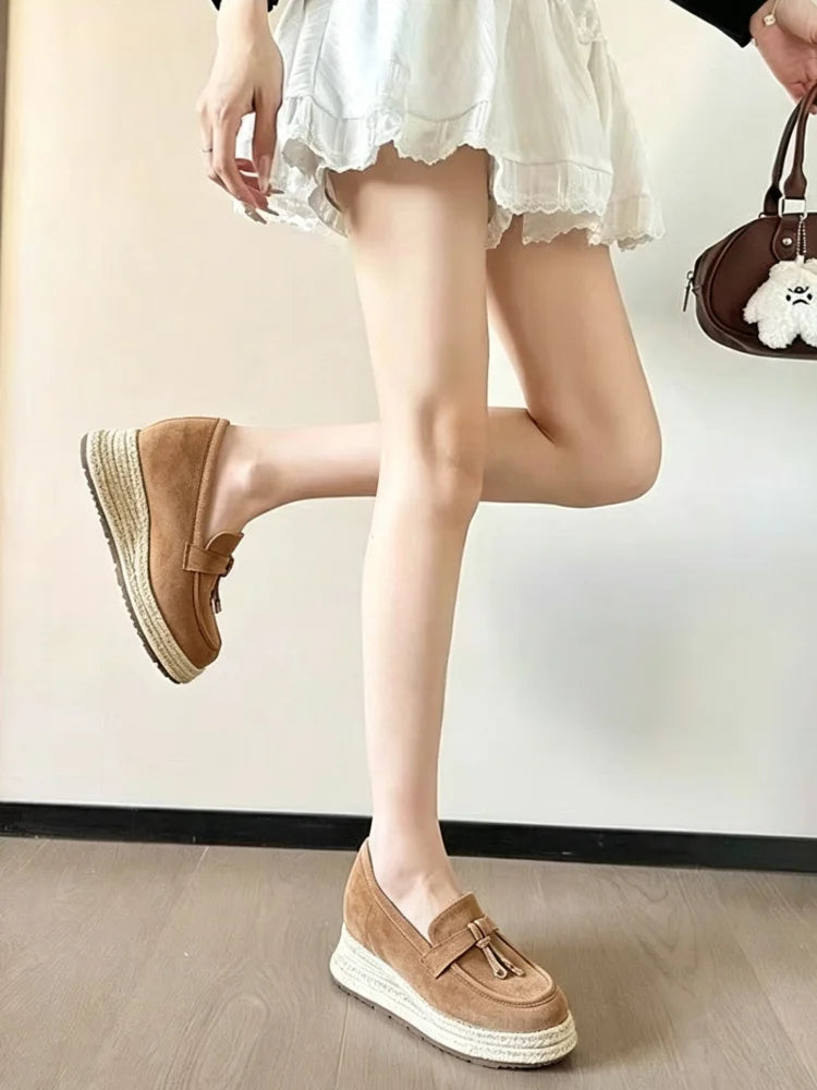 Women's Suede Platform Espadrille Loafers with Hidden Heel