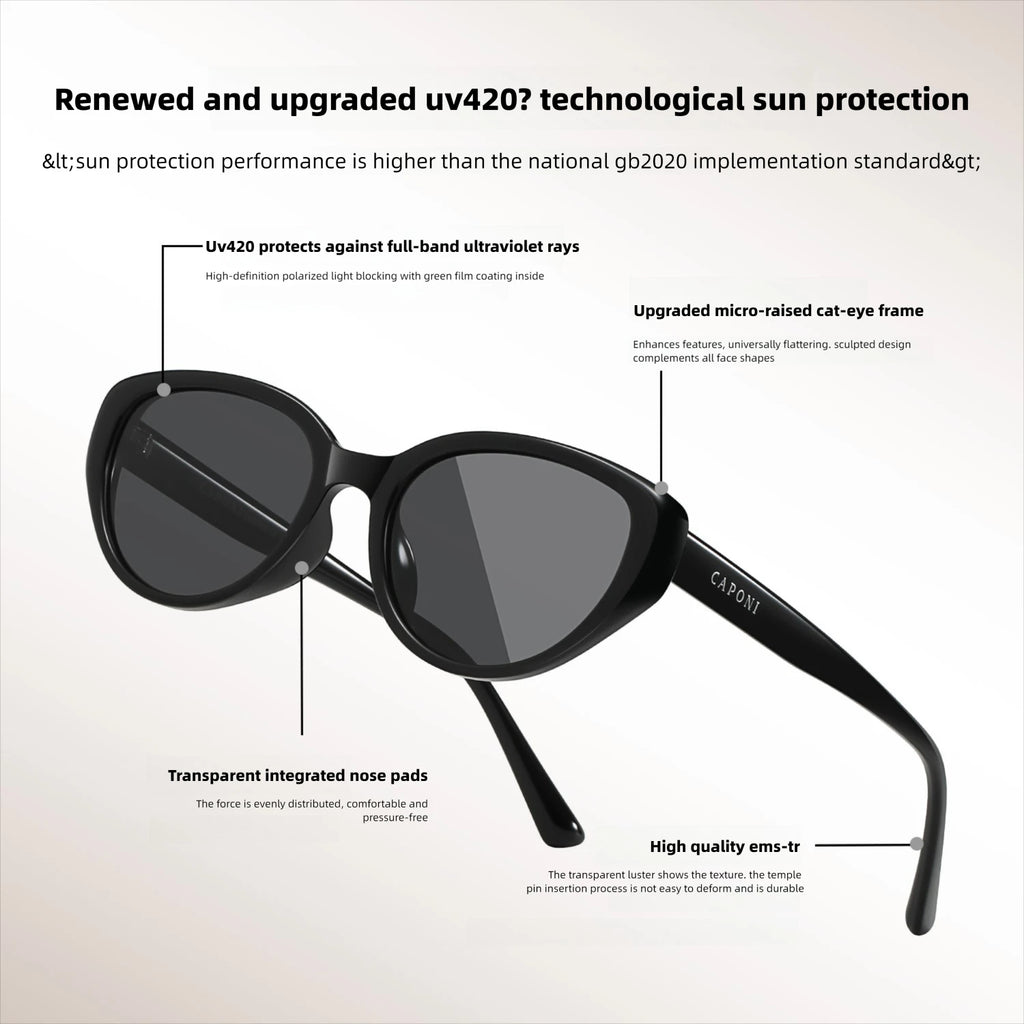 CAPONI Polariserade Cat Eye-solglasögon för dam, bruna UV400-linser