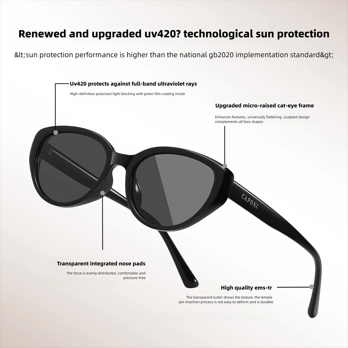 Gafas de sol para mujer CAPONI ojo de gato polarizadas con lentes marrones UV400
