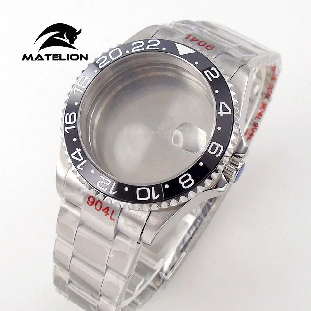 Koperta do zegarka Matelion 20ATM Dive 40mm SUB, pasuje do mechanizmów NH35, NH34 GMT, ETA 2824, PT5000, stalowa bransoleta, szafirowe szkło, 120 kliknięć, przesuwane zapięcie