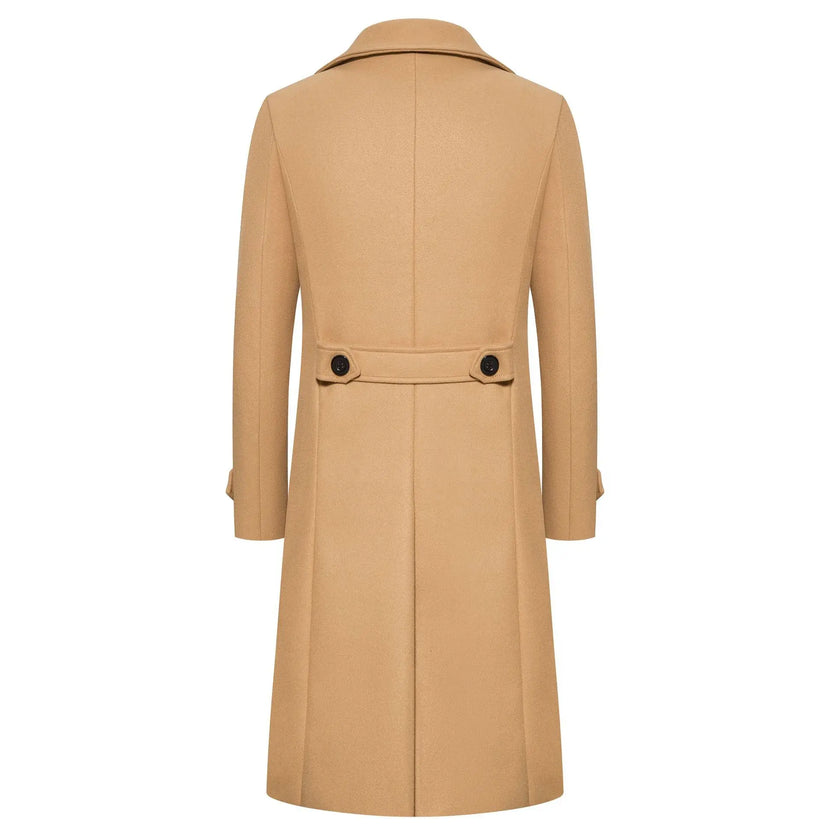 Abrigos largos de lana para hombre, moda de primavera, gabardinas cruzadas, rompevientos de otoño con cuello vuelto, ajuste entallado, ropa de abrigo masculina