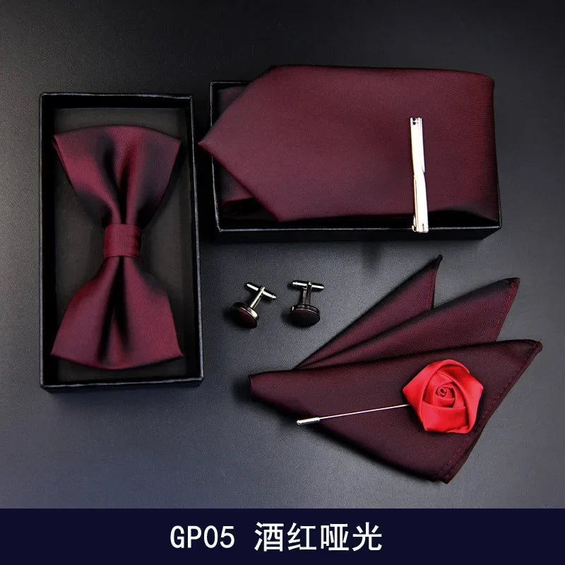 6pcs Luxury Tie Set for Man Fashion Mens Set Pocket Square Tie Clip Brooch Formal Dress Necktie Wedding Party Men Gift