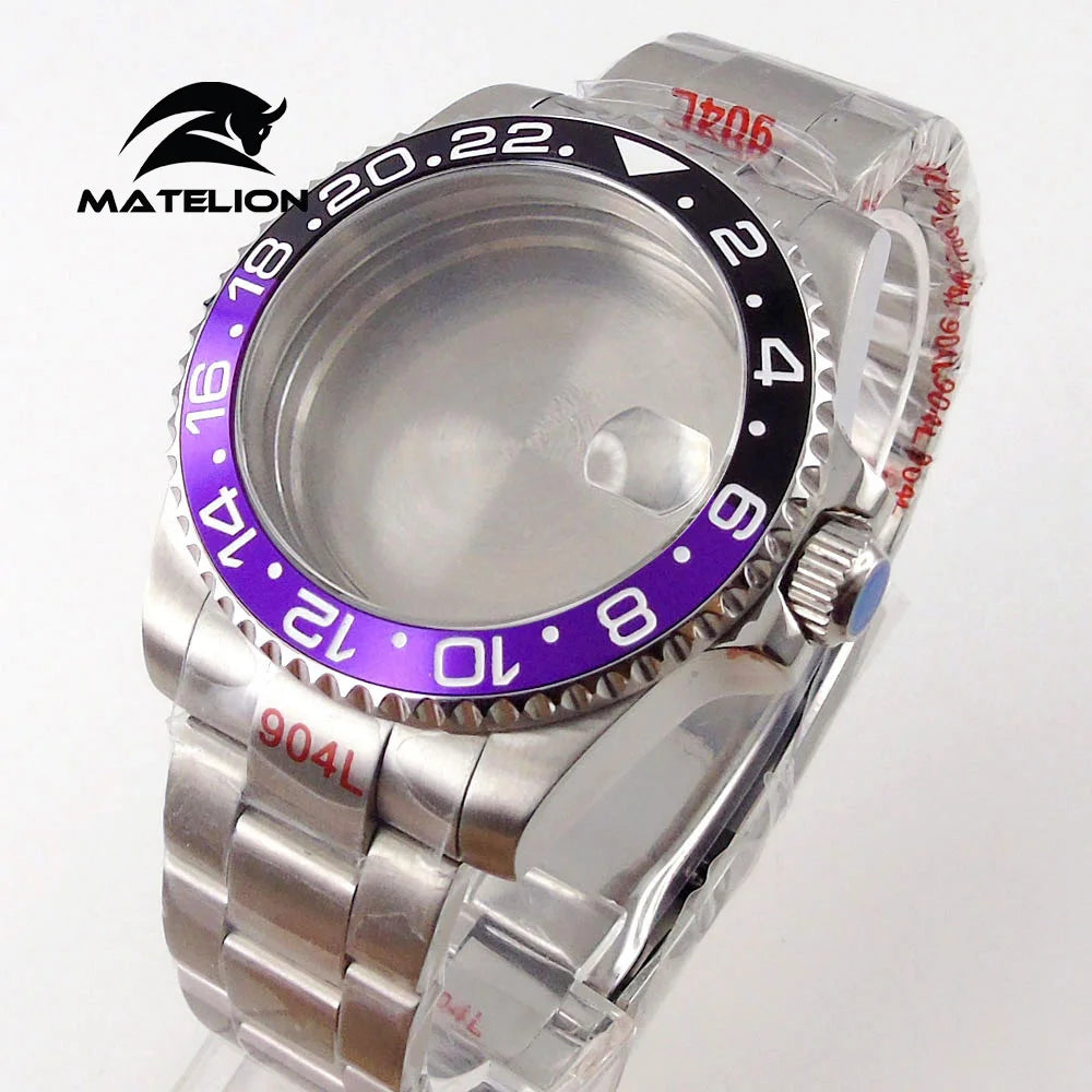 Koperta do zegarka Matelion 20ATM Dive 40mm SUB, pasuje do mechanizmów NH35, NH34 GMT, ETA 2824, PT5000, stalowa bransoleta, szafirowe szkło, 120 kliknięć, przesuwane zapięcie