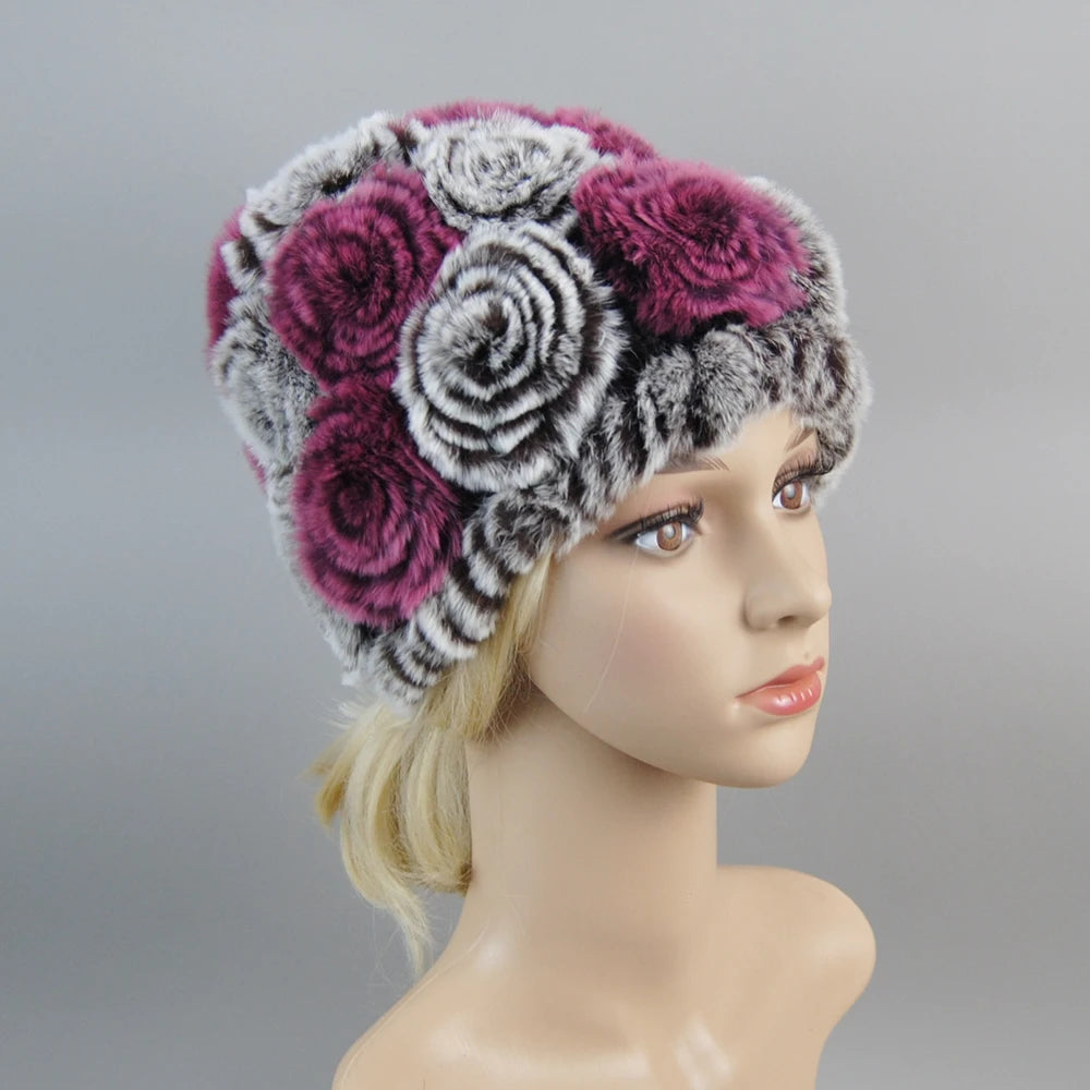 Women Knit Real Rex Rabbit Fur Hat Scarf Sets Natural Warm Rex Rabbit Fur Scarves Hat Winter Lady Real Rex Rabbit Fur Hat Scarf