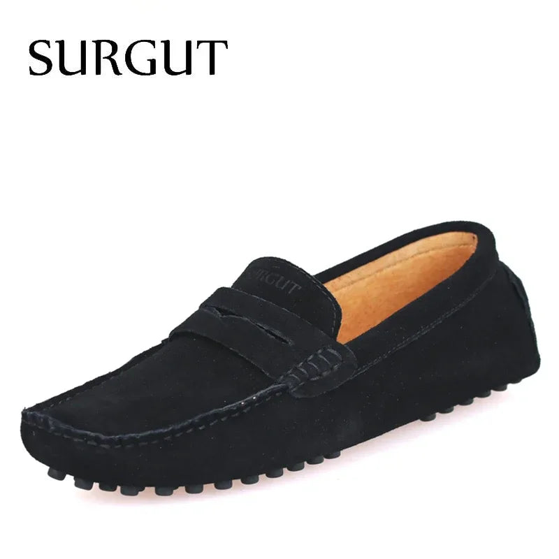 SURGUT Brand Fashion Summer Style Soft Moccasins Men Loafers High Quality Genuine Leather Shoes Men Flats Gommino Driving Shoes