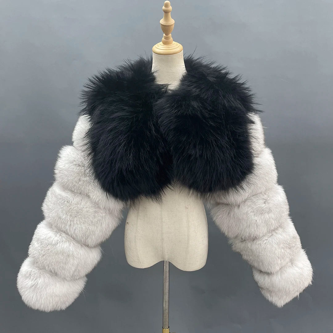 MISSJANEFUR 2022 New Fur Coat Women Cropped Luxury Real Silver Fox Fur Jacket Fashion Warm Custom Natural Raccoon Fur Winter