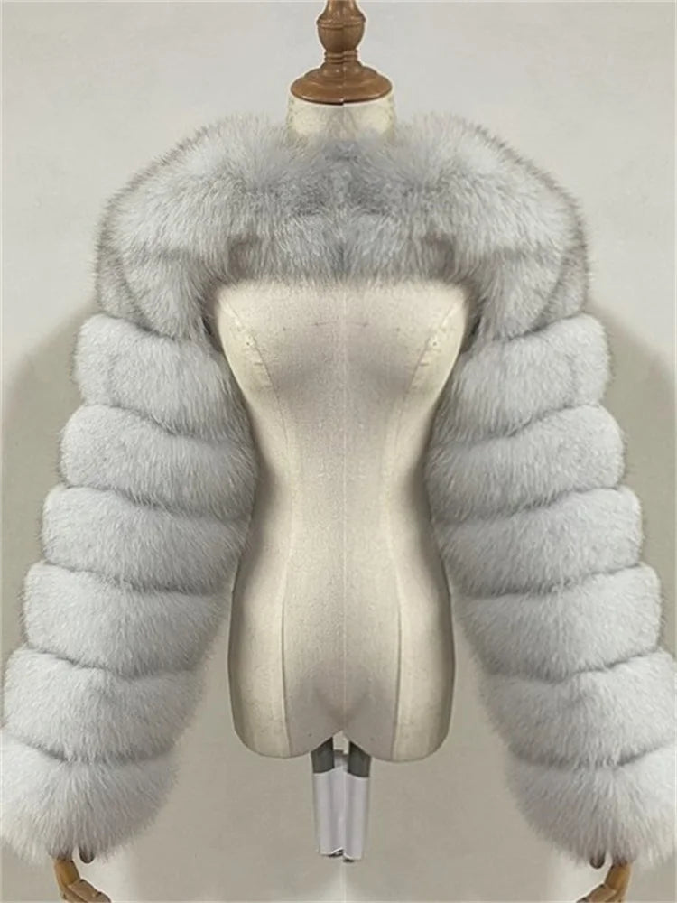 Winter Warm Clothes 2022 Pink Black Faux Fur Coats Women Long Sleeve Crop Top Gray White Faux Fur Jackets for Women Wholesale