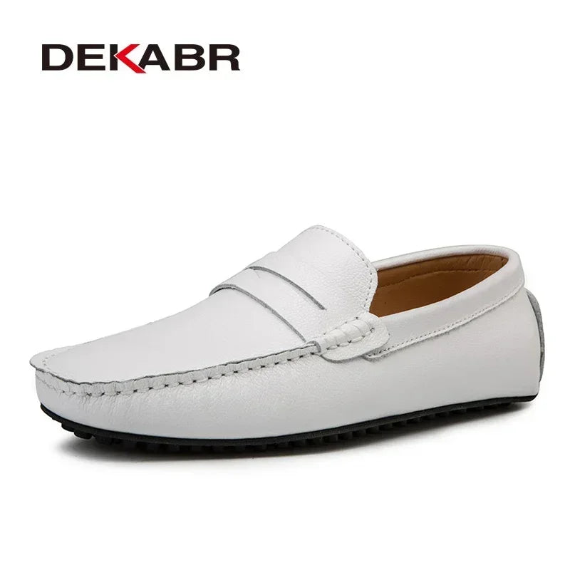 Mocasines DEKABR de talla grande 38~49 para hombre, zapatos náuticos de moda en piel auténtica, calzado plano casual de marca para hombre