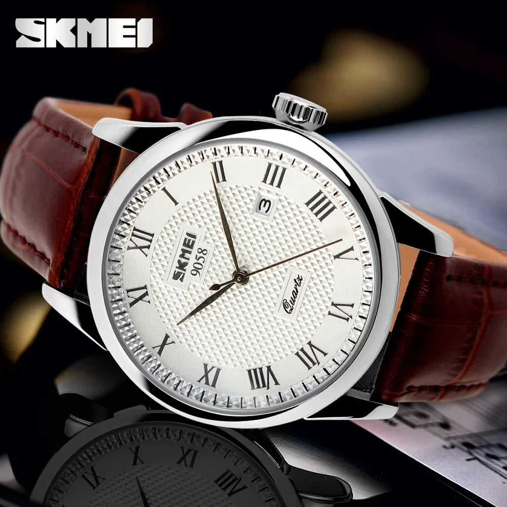 SKMEI 9058 Quartz Leather Strap Watch for Men and Women