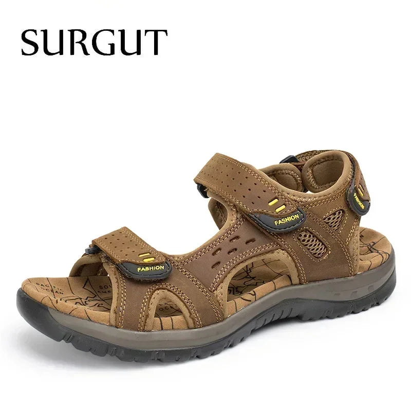 SURGUT Hot Sale New Fashion Summer Leisure Beach Men Shoes High Quality Leather Sandals the Big Yards Men's Sandals Size 38-48