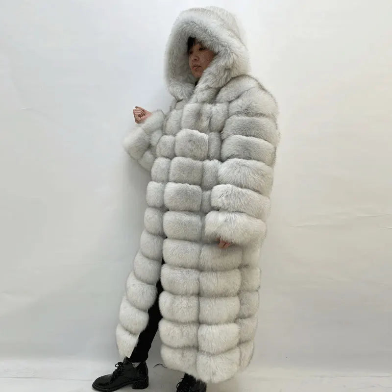 Winter Women Real Fox Fur Coat Thick Warm Full Sleeves Hooded High Quality Natural Fur Fashion Overcoat Customizable Size