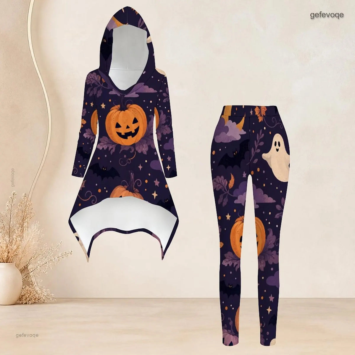Fashion Women Casual 2 Piece Set Hooded Long Sleeve Hi Lo Asymmetrical Tunic Top Matching High Waist Slim Leggings T Daily Suit
