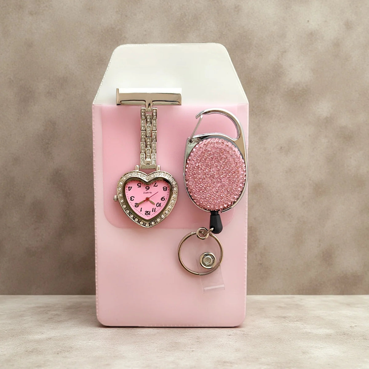 Glitter Peach Nurse FOB Watch Sparkle Pocket Watch Egg Jojo Pen Holder Heart Diamond Brooch Medical Clock Pink Graduation Gift