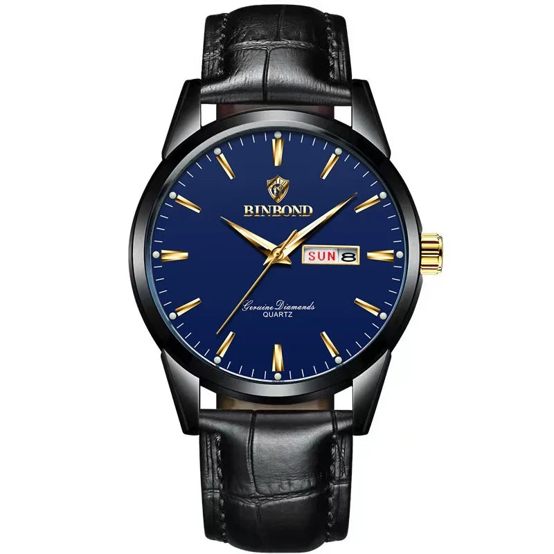 Reloj de lujo para hombre y mujer, cuarzo, correa de piel