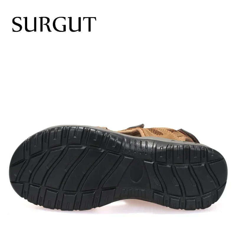 SURGUT Hot Sale New Fashion Summer Leisure Beach Men Shoes High Quality Leather Sandals the Big Yards Men's Sandals Size 38-48