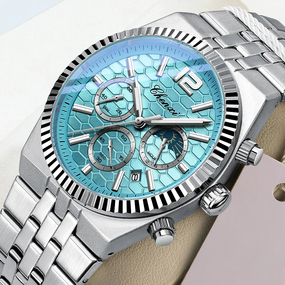 Reloj de cuarzo para hombre CHENXI de estilo ejecutivo con correa de acero inoxidable
