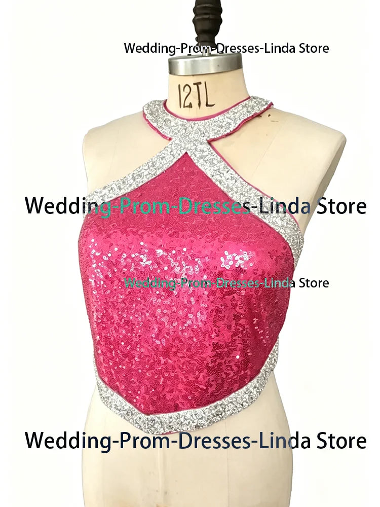 Cute Blue Celebrity Dresses With Silver Edge Sparkle Sequins Mini Cocktail Dresses Short Two Pieces Perform Dresses New in 2024