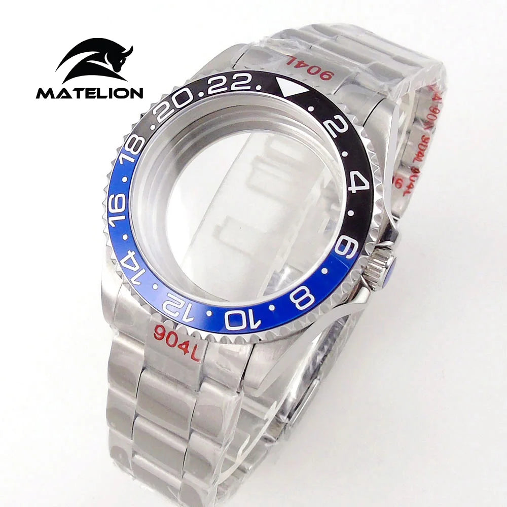Koperta do zegarka Matelion 20ATM Dive 40mm SUB, pasuje do mechanizmów NH35, NH34 GMT, ETA 2824, PT5000, stalowa bransoleta, szafirowe szkło, 120 kliknięć, przesuwane zapięcie