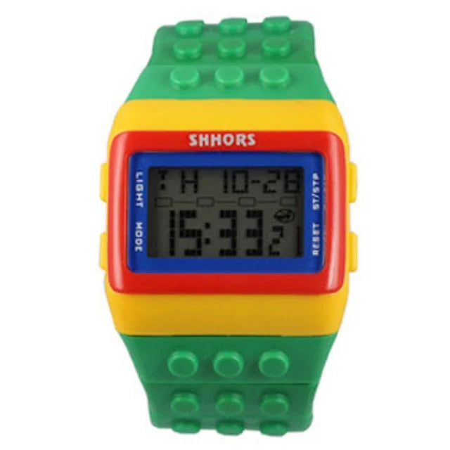 Relojes digitales LED modernos para niños, bloques de construcción coloridos, estilo unisex, deportivos, reloj de pulsera para hombre y mujer, regalo para niños