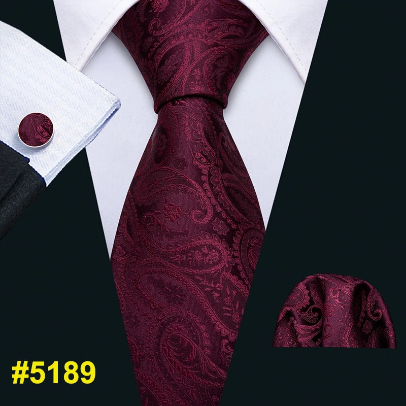 New Mens Wedding Tie Red Plaid Silk Tie Hanky Set Barry.Wang 8.5cm Fashion Designer Neck Ties for Men Party Dropshipping FA-5151