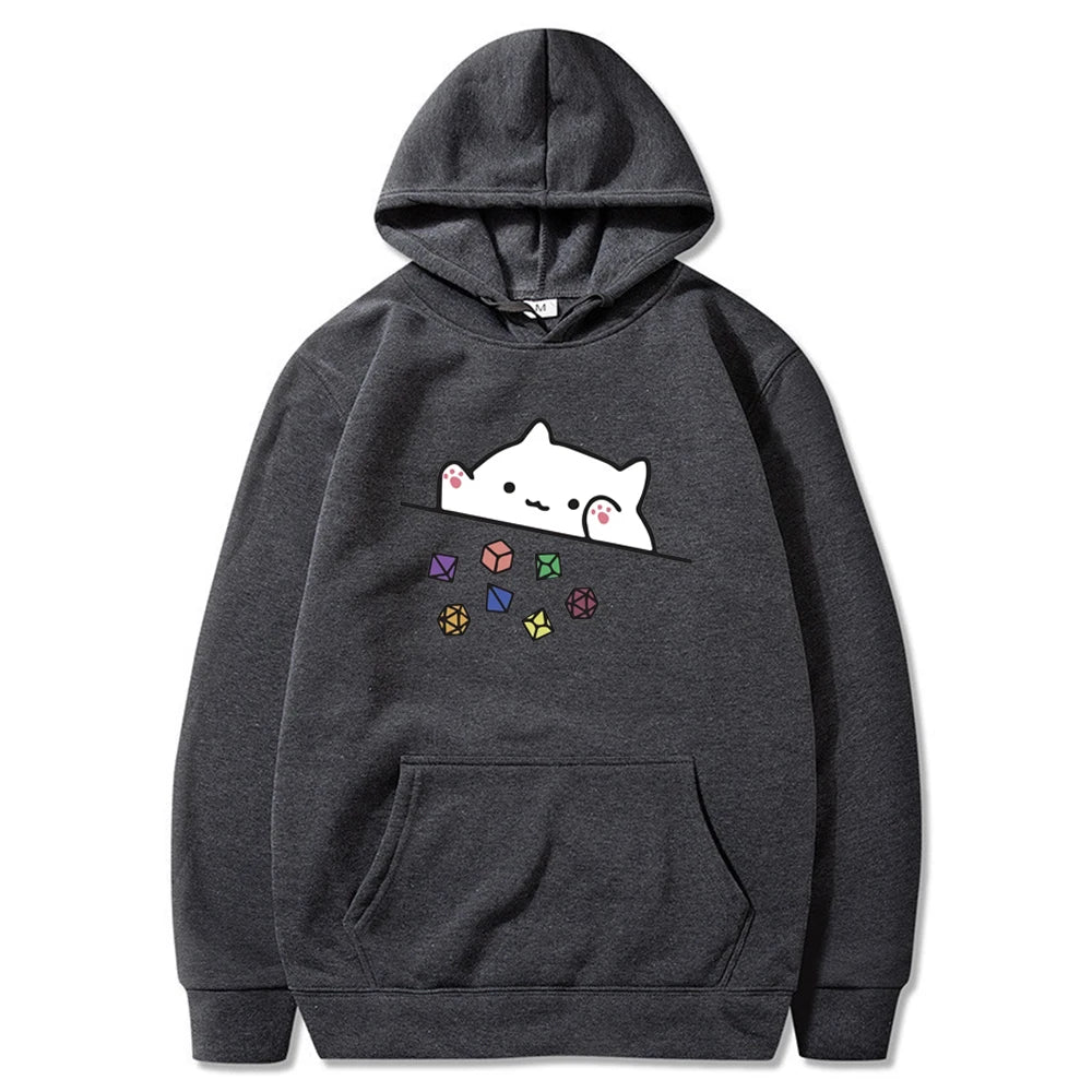 Cat Throwing Dice Hoodie Dungeon Master Tabletop RPG Gaming Hooded Sweatshrit Cute Cat Lover Pullover Retro DnD Unisex Hoodies