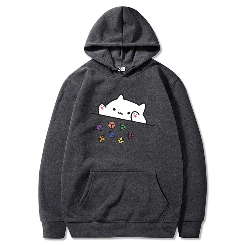 Bluza z kapturem dla Mistrza Gry z kotem rzucającym kośćmi, do gier RPG, urocza bluza dla miłośnika kotów, retro DnD, unisex
