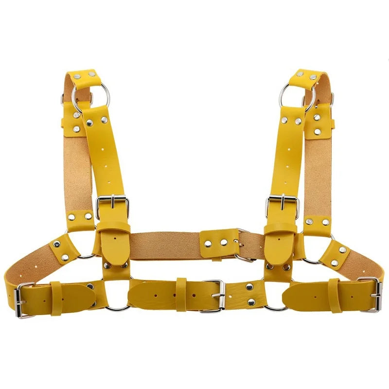 Arnés de pecho punk sexy para mujer y hombre, cadena corporal de metal enjaulado ajustable, gargantilla de cuero sintético, collar llamativo para fiesta y clubwear
