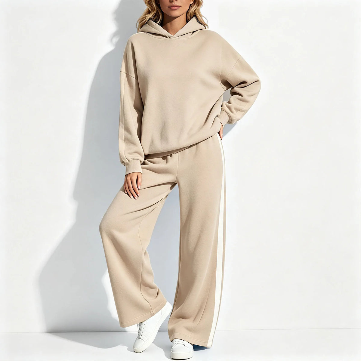 Women's 2-Piece Polyester Velvet Tracksuit with Hoodie and Jogger Pants