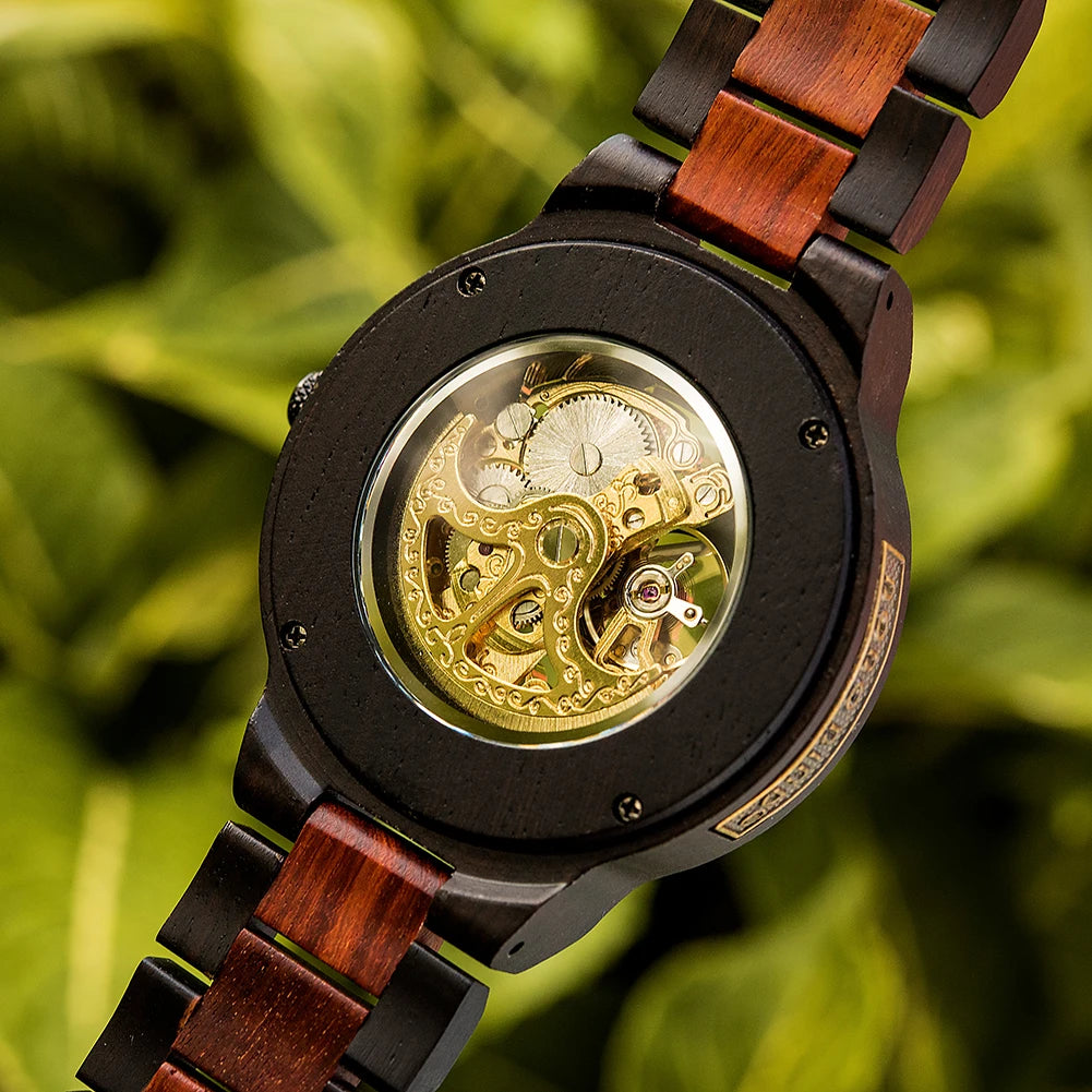 Reloj automático de madera para hombre BOBO BIRD, personalizado, regalo de aniversario para él, grabado gratis