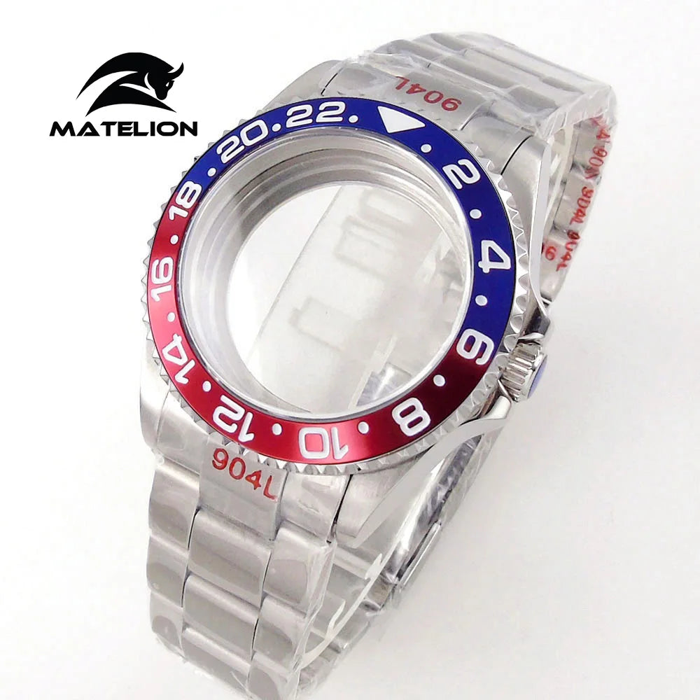 Koperta do zegarka Matelion 20ATM Dive 40mm SUB, pasuje do mechanizmów NH35, NH34 GMT, ETA 2824, PT5000, stalowa bransoleta, szafirowe szkło, 120 kliknięć, przesuwane zapięcie