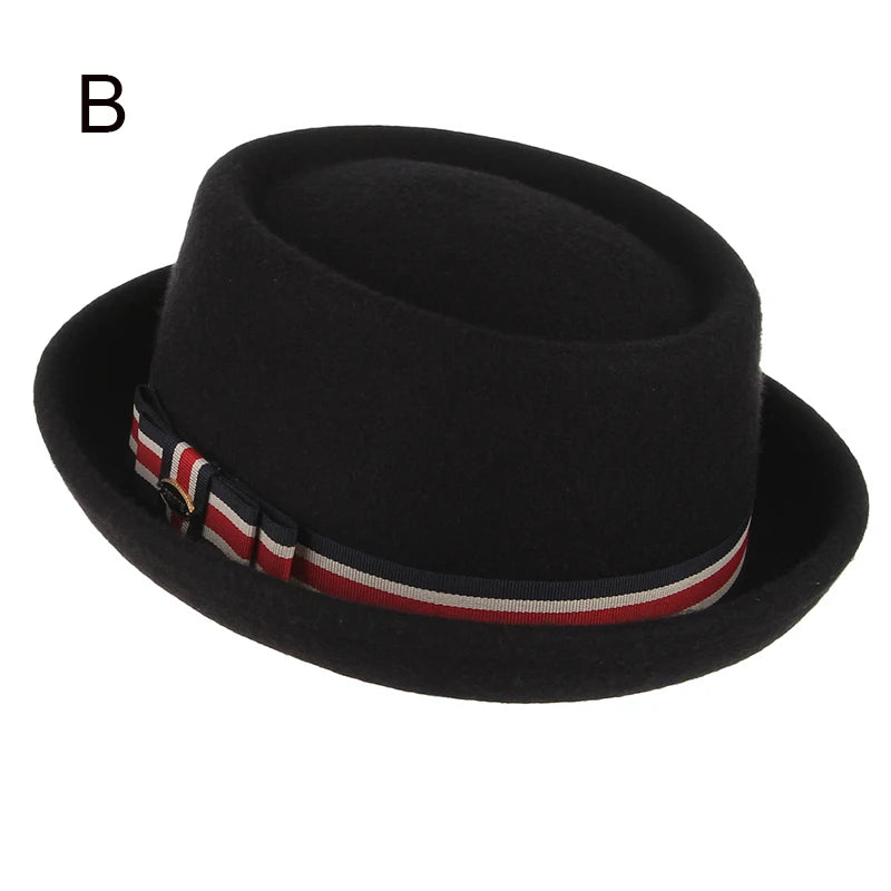 GEMVIE Classic 100% Wool Soft Felt Pork Pie Hat Fedora for Men Women Autumn Winter Wool Hat Curved Brim Men Dress Hats