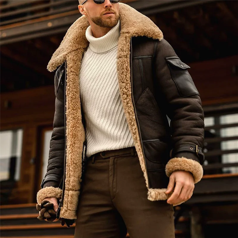 Chaqueta motera de efecto piel, forro polar