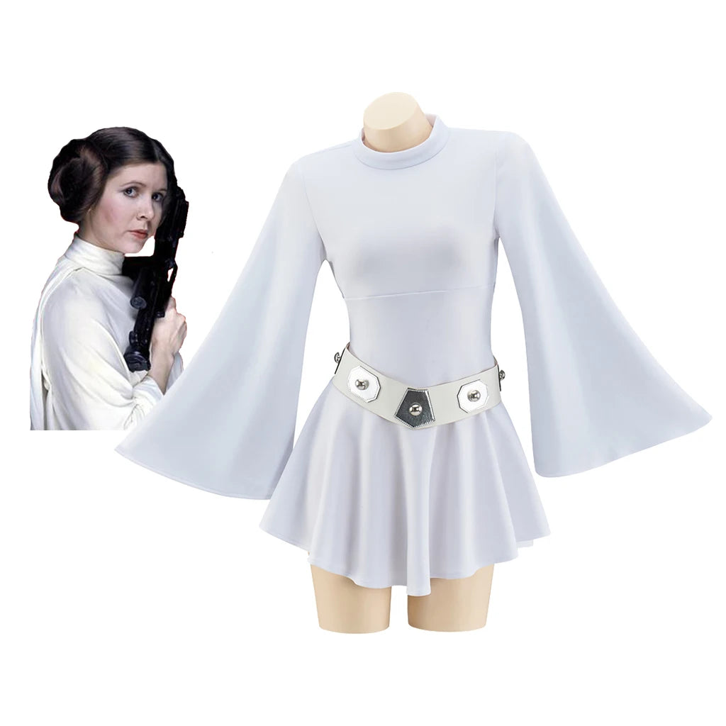 Princess Leia Cosplay Costume White Cotton Polyester Dress Set for Women