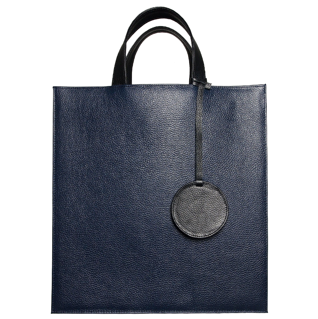 Maletín tipo tote de piel granulada azul marino
