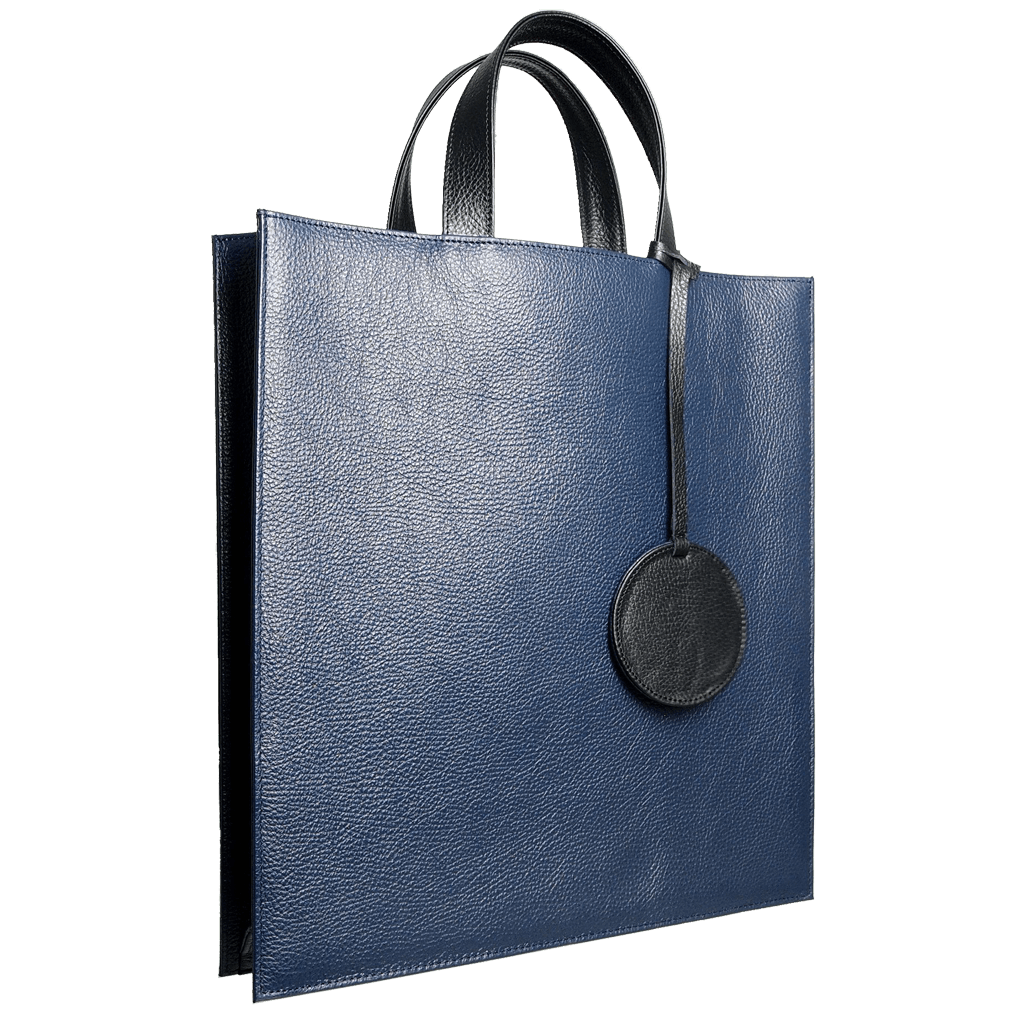 Maletín tipo tote de piel granulada azul marino