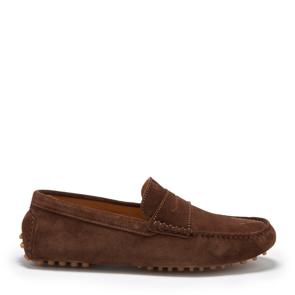 Mokasyny typu penny loafers, brązowy zamsz