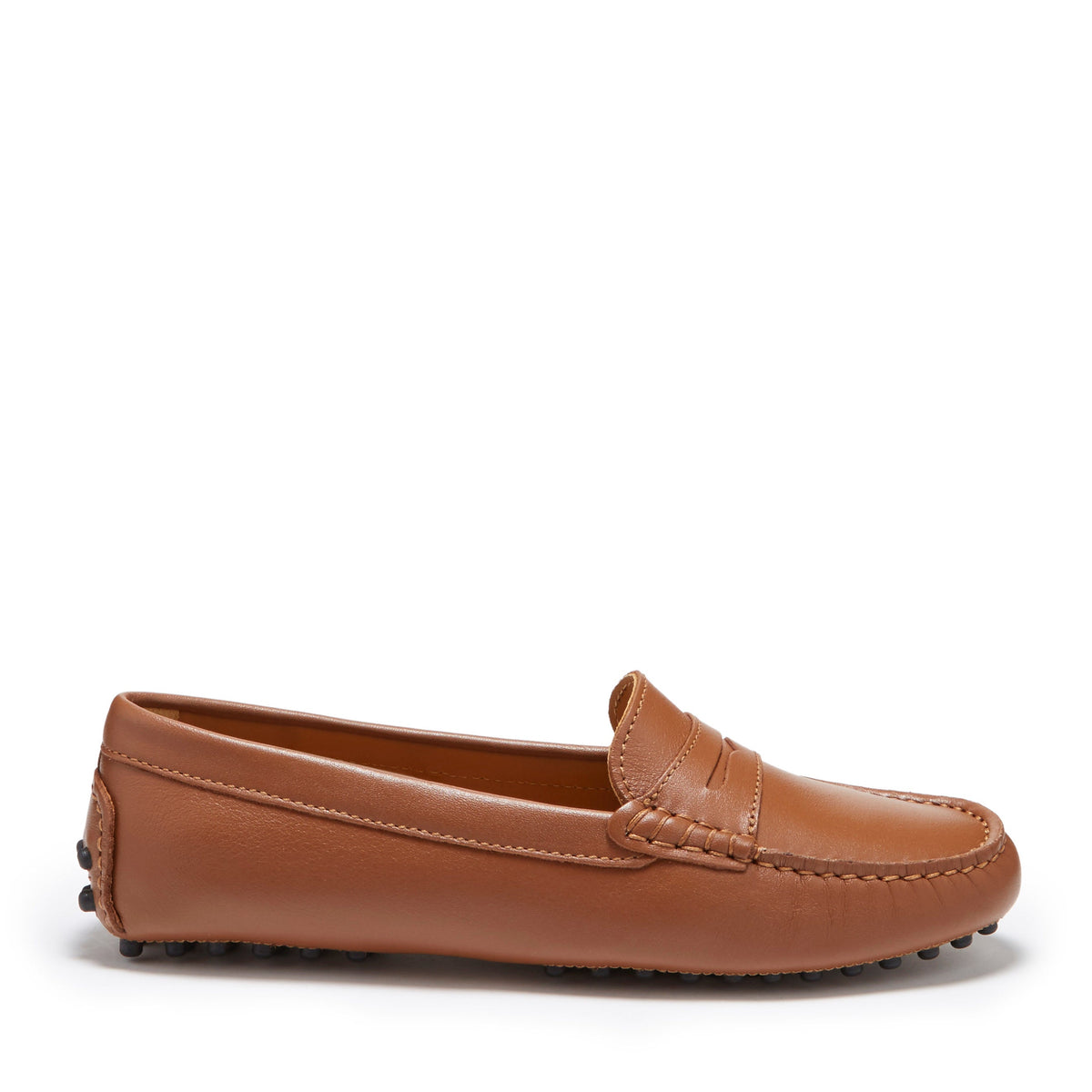 Damskie mokasyny typu penny loafers, skórzane, jasnobrązowe