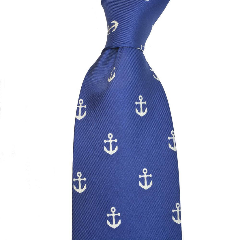 Corbata con estampado de anclas - Azul marino, seda estampada