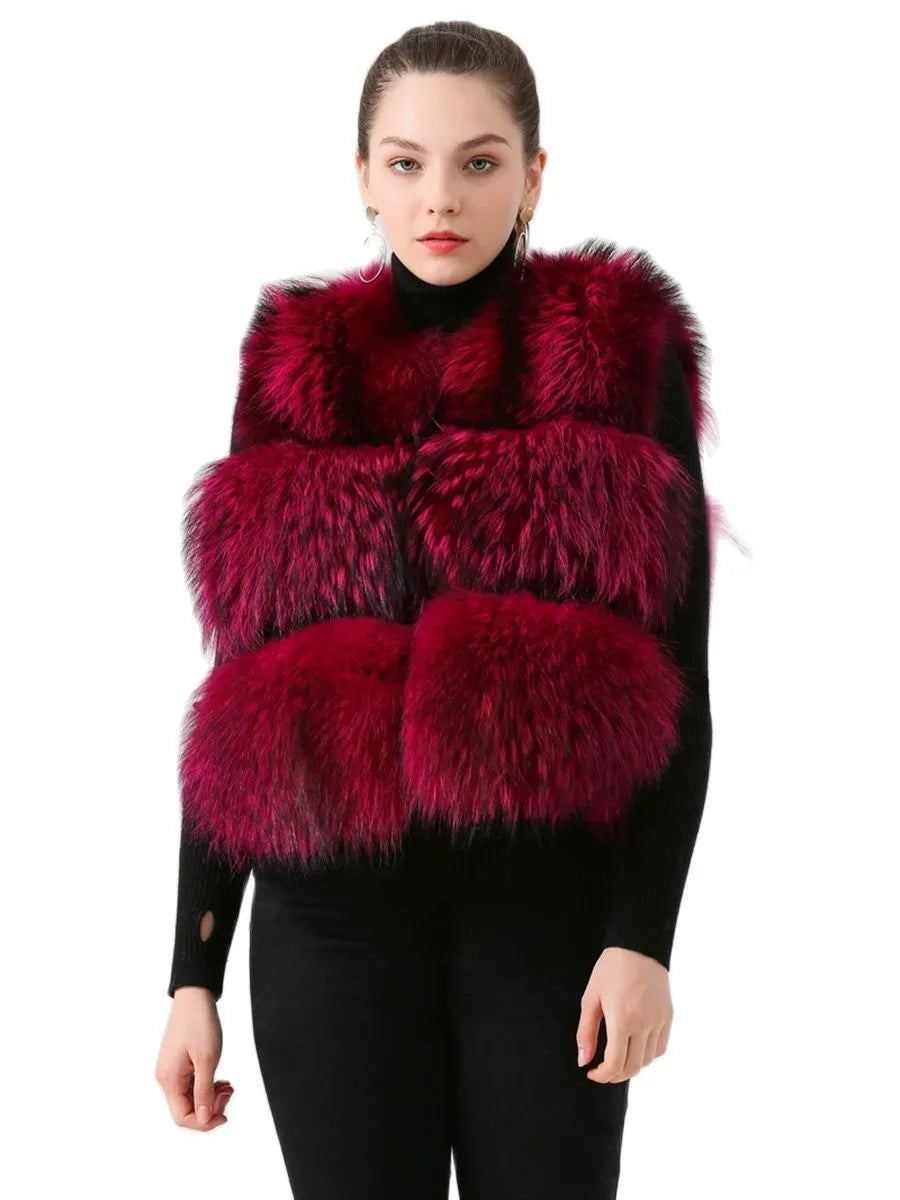 QIUCHEN-Short Vest for Women, 100% Natural Raccoon Furs, Real Fur Model, Fashion, Hot Sale, Winter, PJ8051