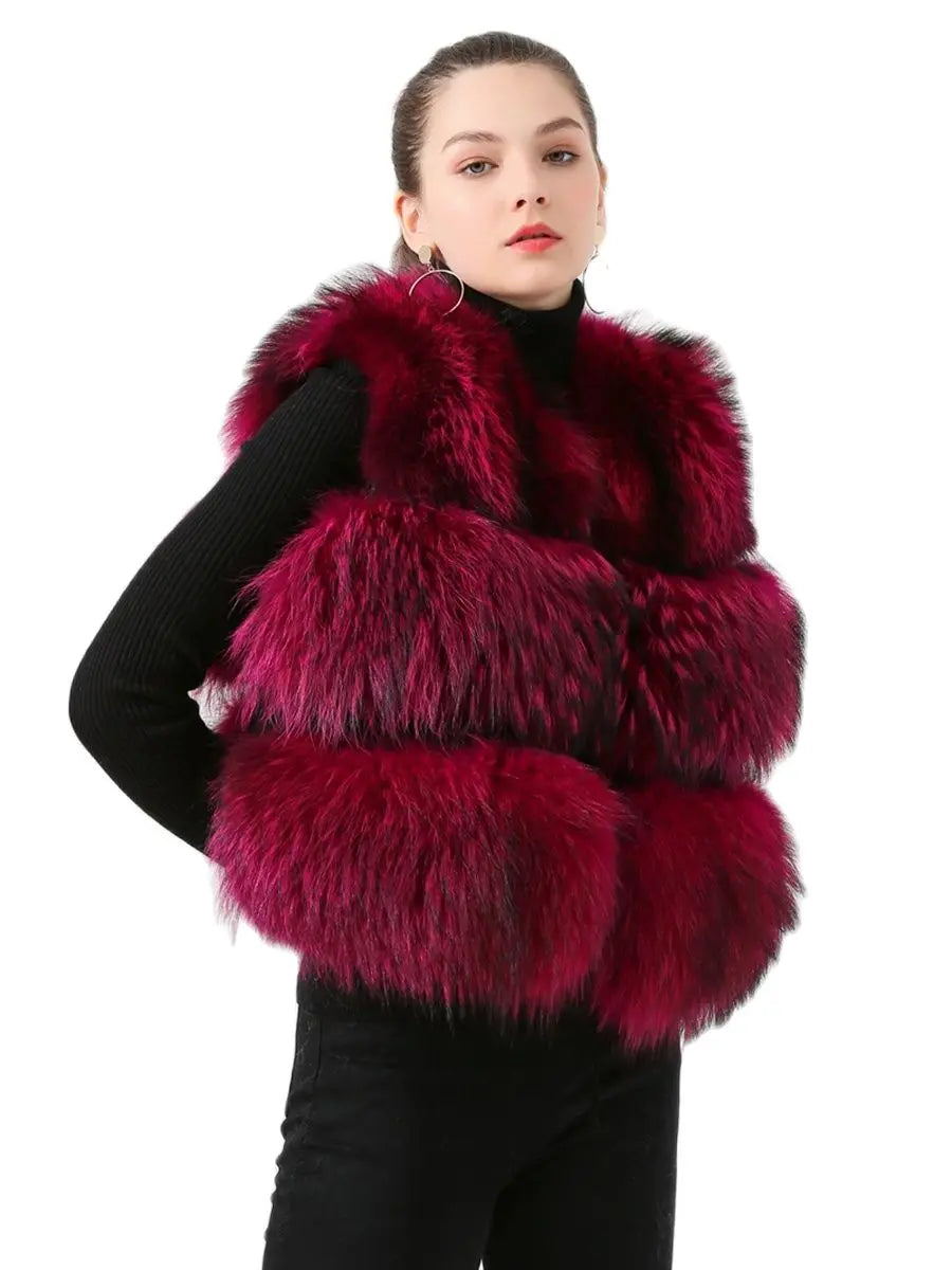 QIUCHEN-Short Vest for Women, 100% Natural Raccoon Furs, Real Fur Model, Fashion, Hot Sale, Winter, PJ8051