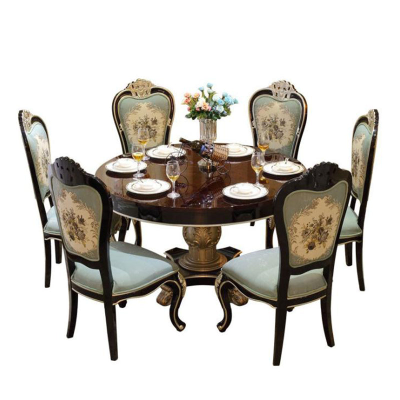Antique Style Italian Dining Table, 100% Solid Wood Italy Style Luxury Round Dining Table Set Bng016
