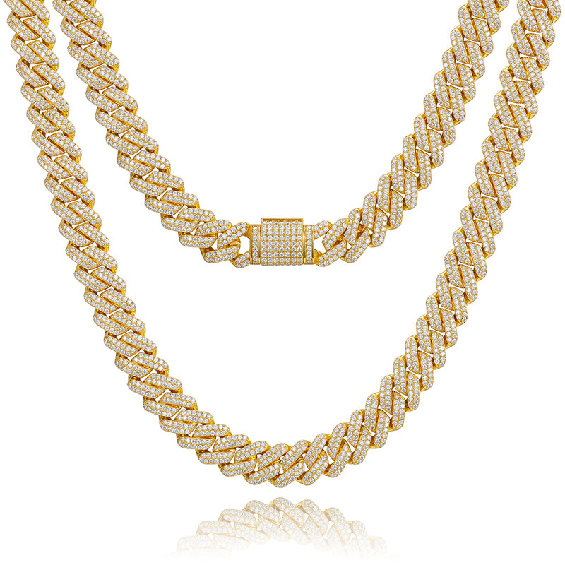 Collar de cadena cubana de joyería fina Hip Hop, 14 mm, 2 filas de diamantes moissanita VVS, con certificado GRA