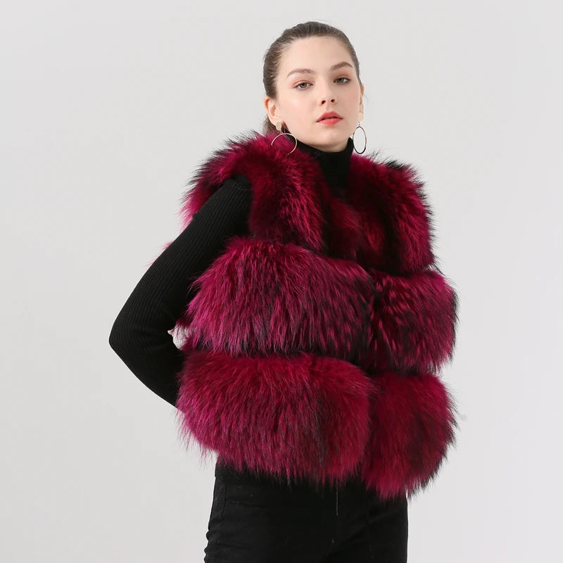 QIUCHEN-Short Vest for Women, 100% Natural Raccoon Furs, Real Fur Model, Fashion, Hot Sale, Winter, PJ8051